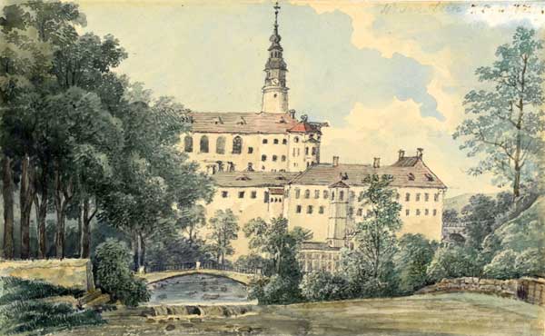Traugott Faber: Schloss Weesenstein, 1844, Aquarell, Museum Georg Schfer, Schweinfurt  bpk, Museum Georg Schfer, Schweinfurt
