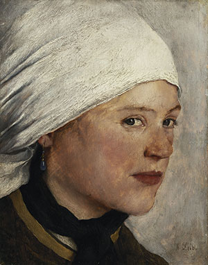 Wilhelm Leibl: Mdchen mit weiem Kopftuch, um 1876/77, l auf Eichenholz, Bayerische Staatsgemldesammlungen – Neue Pinakothek Mnchen  Bayerische Staatsgemldesammlungen