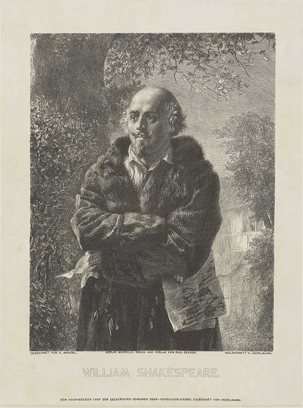 Friedrich Ludwig Unzelmann, nach Adolph von Menzel: William Shakespeare, 1850, Klassik Stiftung Weimar, Museen  Klassik Stiftung Weimar, Museen